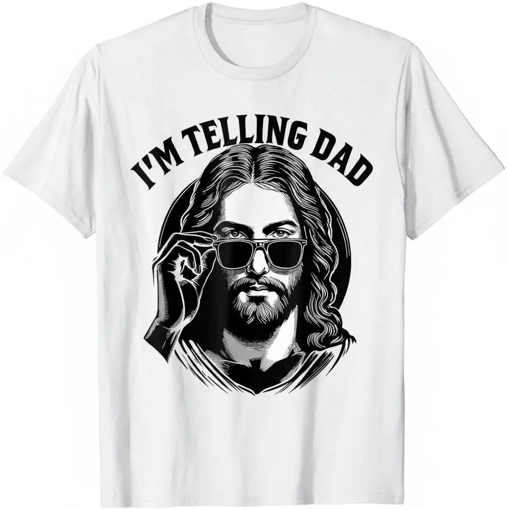 Kids' American Spirit Graphic T-Shirt - "I'm Telling Dad" Jesus Lovers Football Easter Apparel, Classic Crew Neck Short Tops, Casual Summer Fabric Tees for Party Festive Supplies - View 8