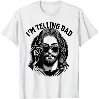 Kids' American Spirit Graphic T-Shirt - "I'm Telling Dad" Jesus Lovers Football Easter Apparel, Classic Crew Neck Short Tops, Casual Summer Fabric Tees for Party Festive Supplies - View 8