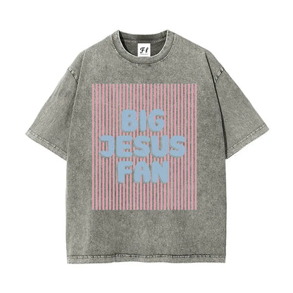Unisex Big Jesus Fan Unisex Washed T-Shirt Plus Size Shirt Cotton Streetwear Breathable Fabric - View 3