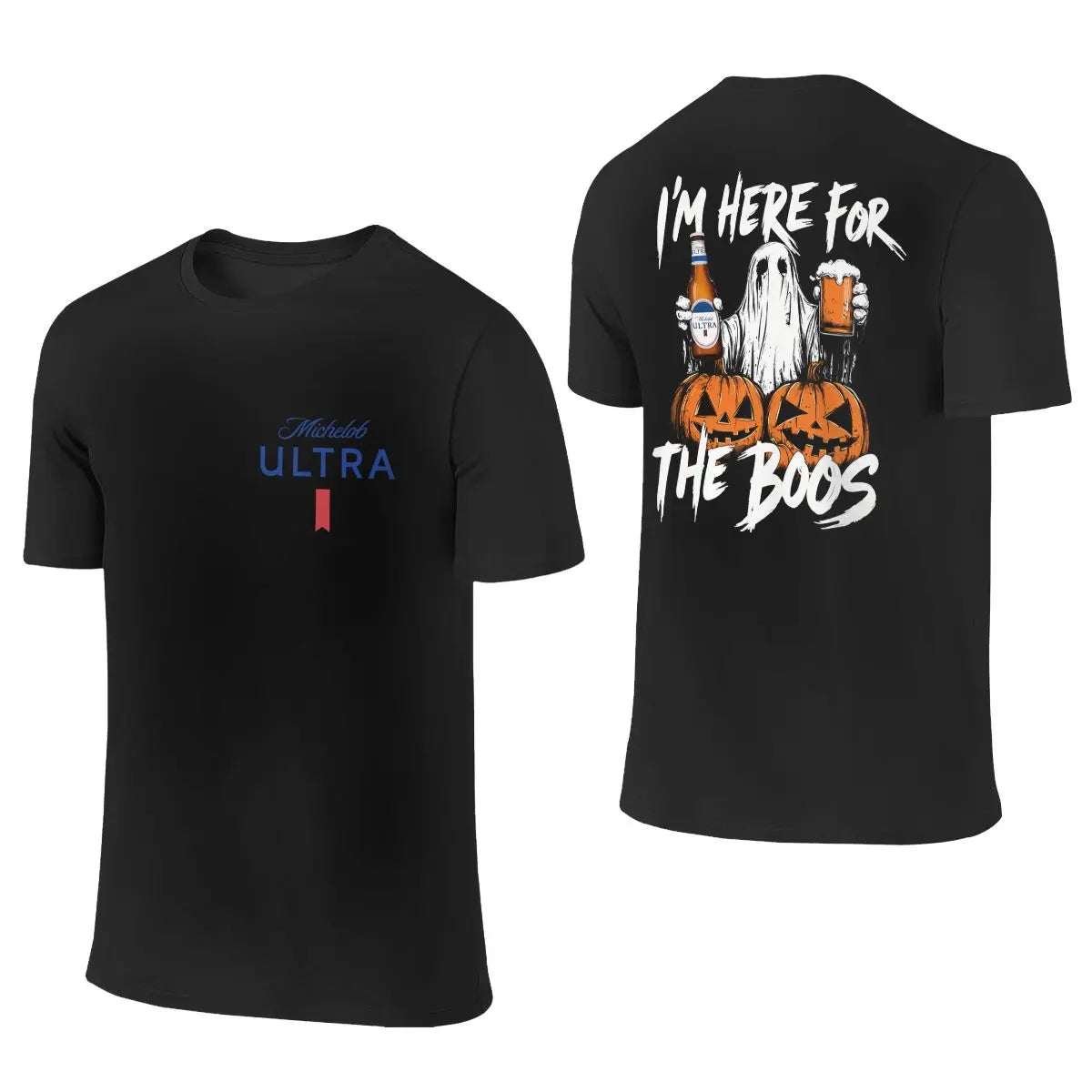 Men's 230gsm Heavyweight Pure Cotton Casual Streetwear Graphic Tee - Vintage Washed Ghost Double-Print Short-Sleeve Round Neck, Unisex Halloween Top, Black Men's Graphic Tees - View 19