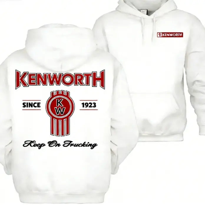 Men's Kenworth Logo Cotton Long-Sleeve Graphic Hoodie - USA-Made, Soft, Cozy 1923 Trucker Pullover, Vintage Streetwear, Party, Workwear Ready, New Year Fall Winter Outdoor Semi Truck-Inspired Sweatshirt - View 10