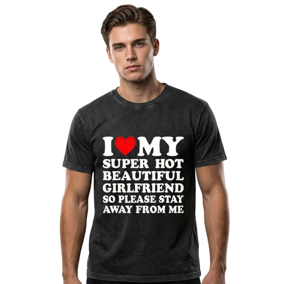 Men's Cotton Round Neck Short-Sleeve Graphic Tee - Casual Soft Men's Wear Top with Classic "I Love My Super Hot Girlfriend" Meme Print, Comfortable Male Clothing, Valentine's Day Mens Gifts for Outdoor Summer Use, Men's T Shirts, Meme Shirts - View 7