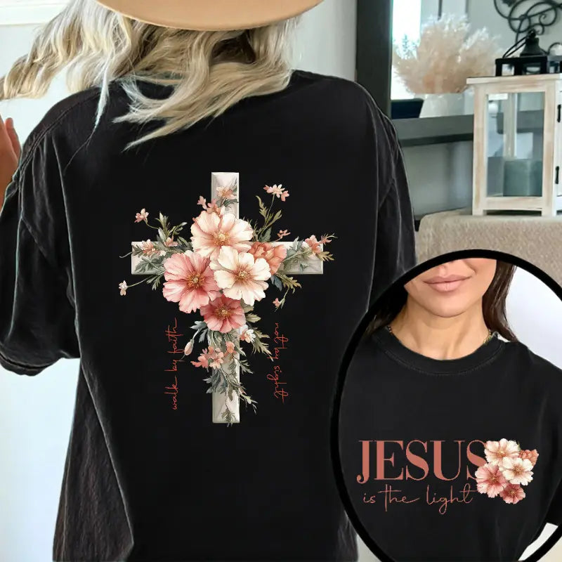 Jesus is the Light Floral Christian Shirt Motivational Quotes sweatshirt Bible Verse Floral Religious His Grace is Enough Religious Shirt, Bible Verses, Religion T - View 4