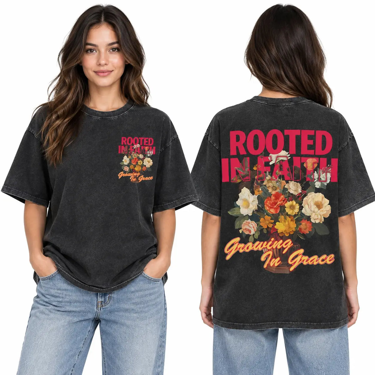 Women's Vintage Washed 230gsm Heavyweight Round Neck Short Sleeve Graphic Shirt, Soft Retro Print Clothes, Breathable Layerable Streetwear, Casual Summer Shirts for Women - View 2