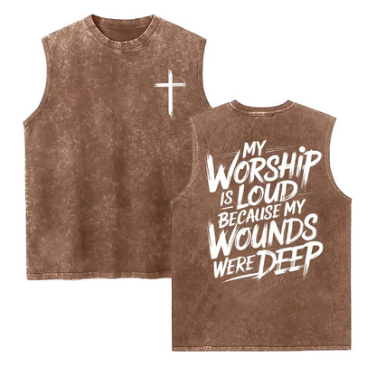 My Worship Is Loud Because My Wounds Were Deep Unisex Washed Christian Shirt, Christian Scripture T-Shirt, Vintage Retro Washed Shirt Double Sided Printed - View 24