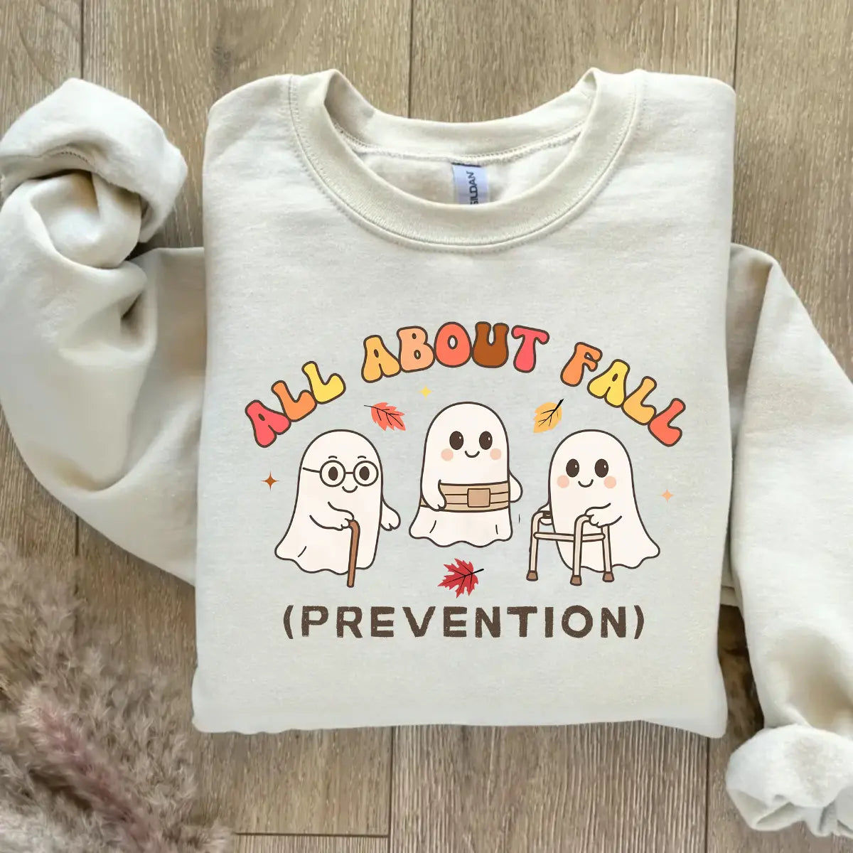 All About Fall Prevention Ghost Sweatshirt or T-Shirt, Cute Halloween Nursing Sweater, Funny Ghost Fall Safety Shirt, Autumn Occupational Therapy Gift - View 6
