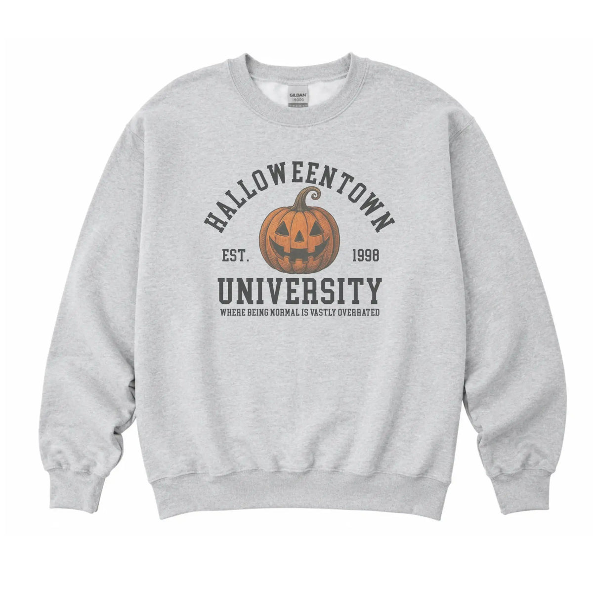 Halloween Town University Pumpkin Sweatshirt - Ash Grey - Halloween Sweatshirt - Spooky Sweatshirt Cotton Fabric Aesthetic Comfy - View 1
