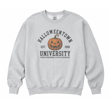 Halloween Town University Pumpkin Sweatshirt - Ash Grey - Halloween Sweatshirt - Spooky Sweatshirt Cotton Fabric Aesthetic Comfy - View 1