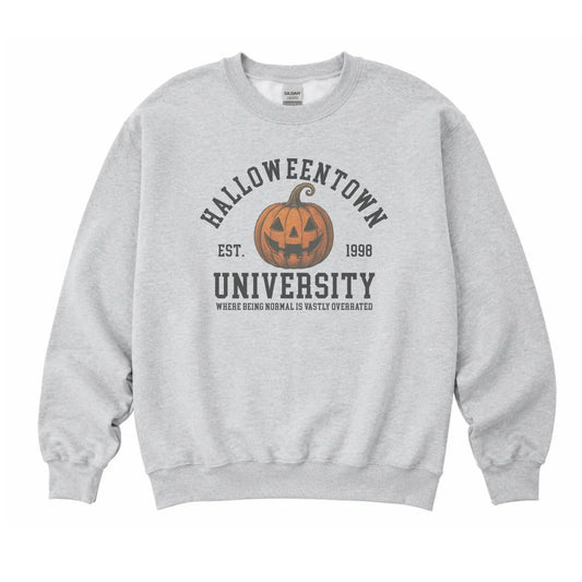 Halloween Town University Pumpkin Sweatshirt - Ash Grey - Halloween Sweatshirt - Spooky Sweatshirt Cotton Fabric Aesthetic Comfy - View 1