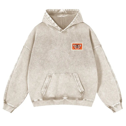 Unisex 380g Washed Brown Vintage Insect Stamp Print Cotton Pullover Hoodie - Soft, Oversize, Casual Longsleeves Tops, Vintage Clothing, 3XL Menswear Autumn Apparel, Cold Wash Compatible - View 12
