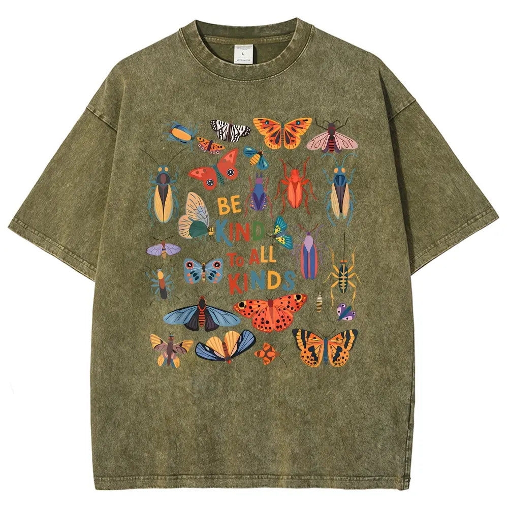Men's Unisex Vintage 90s "Be Kind To All Kinds Insect Bugs" Graphic Top, Casual Fabric T-Shirt, Oversized Streetwear Vacation Outfit - View 17