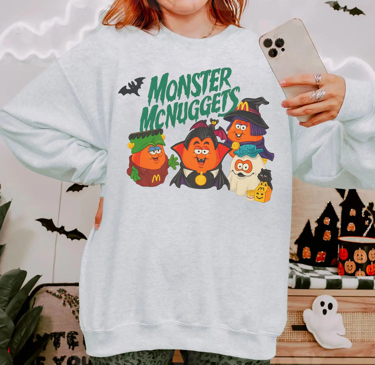 Vintage Halloween Nuggets Sweatshirt, 90s Monster Nuggets Shirt, Retro Halloween Sweatshirt, Halloween Nugget Shirt, Summerween Tee - View 3