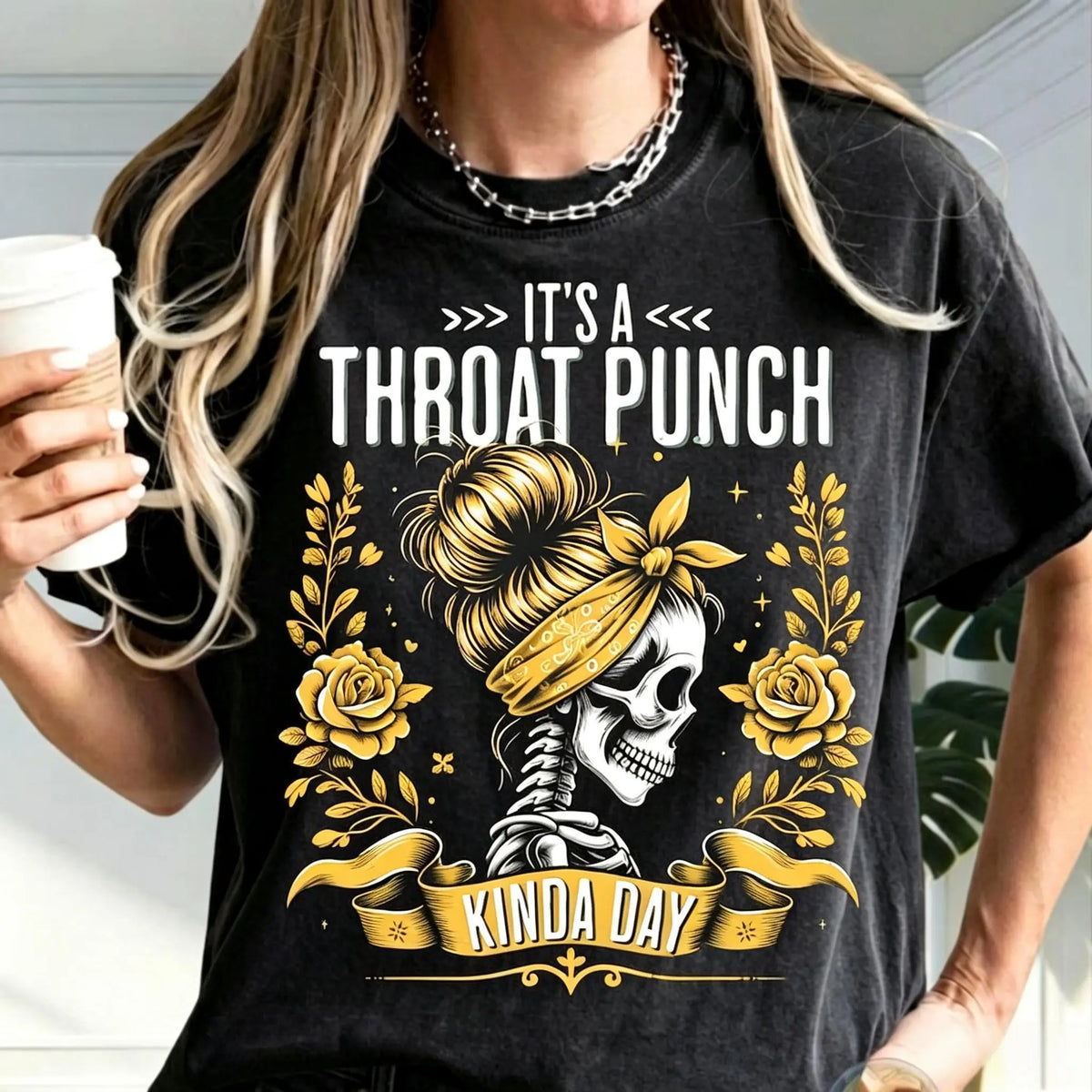 It's a Throat Punch Kinda Day Funny Skeleton Sarcastic Shirt - View 19