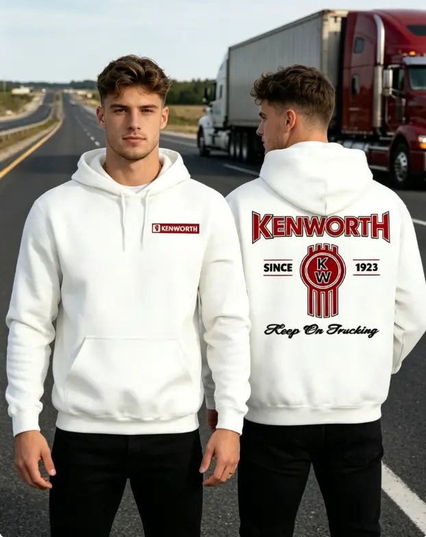 Men's Kenworth Logo Cotton Long-Sleeve Graphic Hoodie - USA-Made, Soft, Cozy 1923 Trucker Pullover, Vintage Streetwear, Party, Workwear Ready, New Year Fall Winter Outdoor Semi Truck-Inspired Sweatshirt - View 3