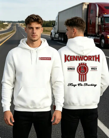Men's Kenworth Logo Cotton Long-Sleeve Graphic Hoodie - USA-Made, Soft, Cozy 1923 Trucker Pullover, Vintage Streetwear, Party, Workwear Ready, New Year Fall Winter Outdoor Semi Truck-Inspired Sweatshirt - View 3