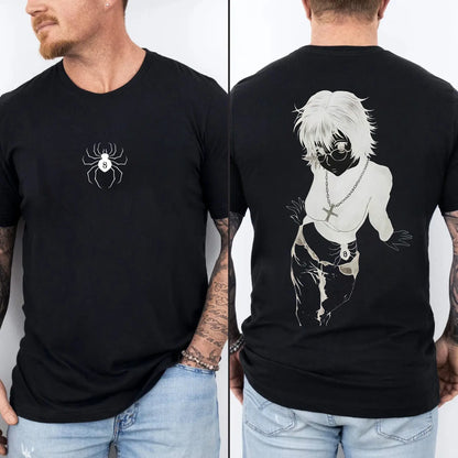 Men's Hunter X Hunter Shizuku Graphic T-Shirt - 100% Heavyweight Cotton, Vintage Washed, Ribbed Elastic Knit, Short-Sleeve, Loose Baggy Fit, Casual Anime Merchandise, Round Neck Graphic Shirt, Size L - View 3