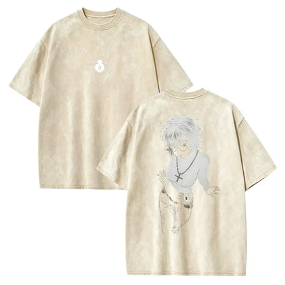 Men's Hunter X Hunter Shizuku Graphic T-Shirt - 100% Heavyweight Cotton, Vintage Washed, Ribbed Elastic Knit, Short-Sleeve, Loose Baggy Fit, Casual Anime Merchandise, Round Neck Graphic Shirt, Size L - View 18