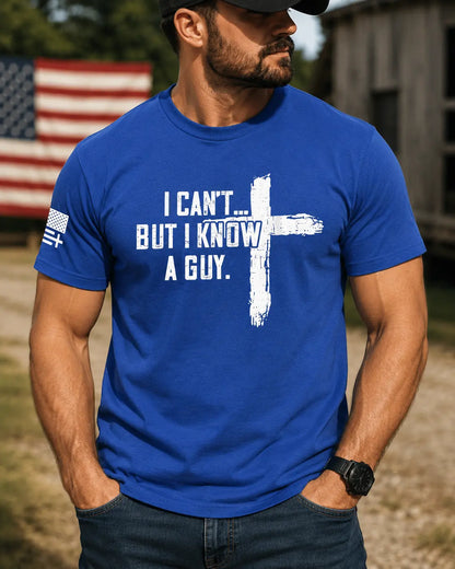 TRENZ SHIRT COMPANY Men's Christian Cotton-Polyester Short-Sleeve Tshirt - "I Can't But I Know A Guy" Cross Biblical Print, Faith-Based Fashion, Bible Verse Graphic Casual Top, Christian Clothing, Men's Graphic Tees - View 3