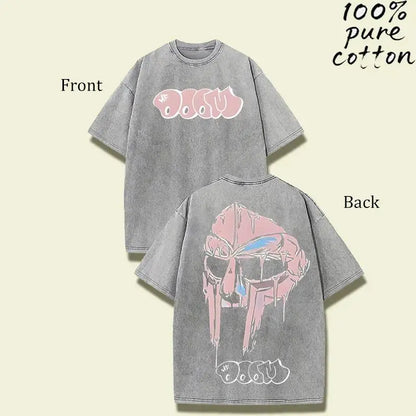 Mf Doom Madvillain Metal Mask Menswear T-Shirt - Washed Vintage, Oversized, Short-Sleeve, Round Neck, Hip Hop Streetwear Top for Men - Valentine's Day Gift - View 9