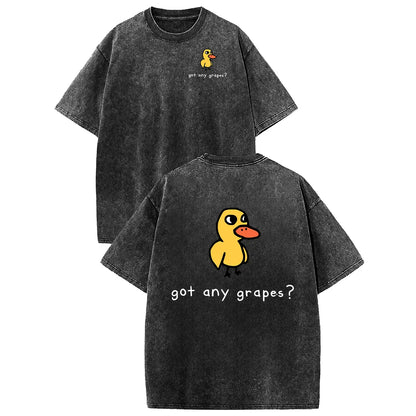 Holafish Women's Retro Vintage Short-Sleeve Cotton T-Shirt - Round Neck, Breathable Heavy Washed Eat Grapes Duck Graphic, Unisex Casual Loose-Fit Streetwear TopBack To School - View 11