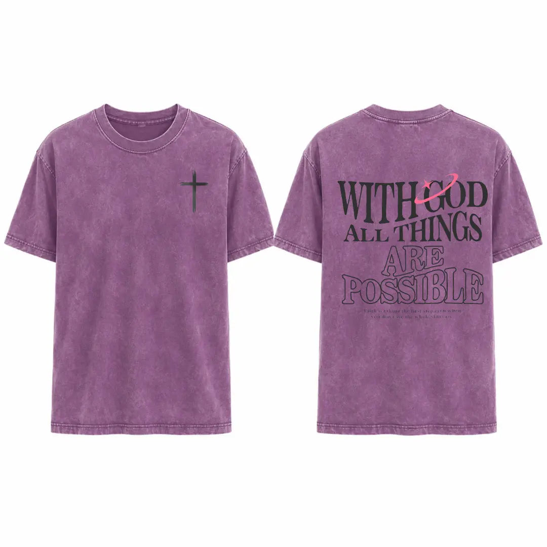 Men's T-shirt 'With God All Things Are Possible' Matthew 26:41 Loose Fit Black with White Lettering Casual Attire High-Quality Fabric for Summer,excellent gifts for Christmas and new year - View 10