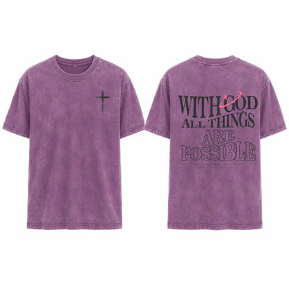 Men's T-shirt 'With God All Things Are Possible' Matthew 26:41 Loose Fit Black with White Lettering Casual Attire High-Quality Fabric for Summer,excellent gifts for Christmas and new year - View 10