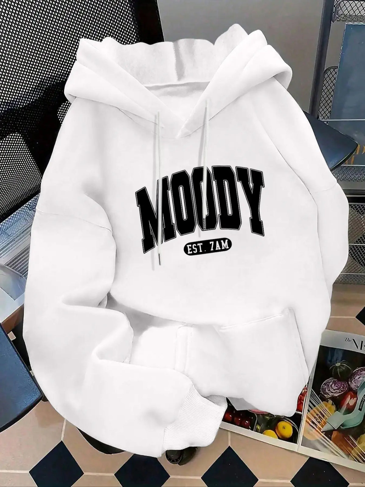 Women's Fashion Hoodie Moody Est 7amk Letter Print Kangaroo Pocket, Casual Long Sleeve Sweatshirt for Fall & Winter, Daily Wear, Casual Hooded Sweatshirts, Everyday - View 13