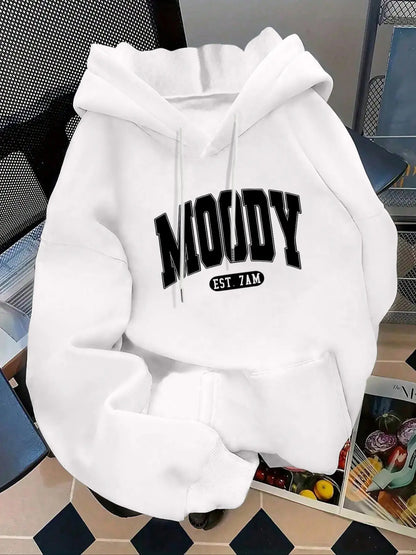 Women's Fashion Hoodie Moody Est 7amk Letter Print Kangaroo Pocket, Casual Long Sleeve Sweatshirt for Fall & Winter, Daily Wear, Casual Hooded Sweatshirts, Everyday - View 13