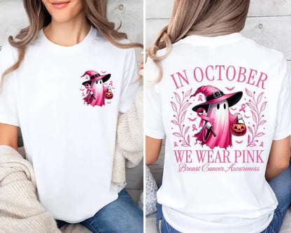 In October We Wear Pink Ghost Shirt, Halloween in October We Wear Pink, Breast Cancer Awareness Shirt, Pink Ribbon Shirt, Wear Pink Pumpkin PGS0018 - View 8
