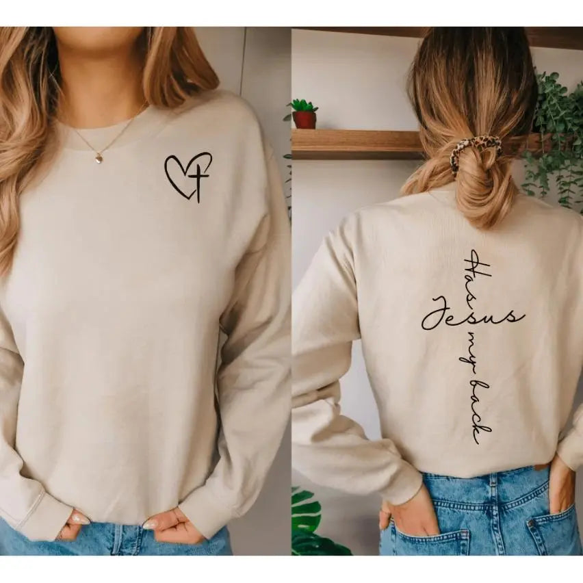 Jesus Has My Back Sweatshirt Lightweight Breathable Fabric - View 2