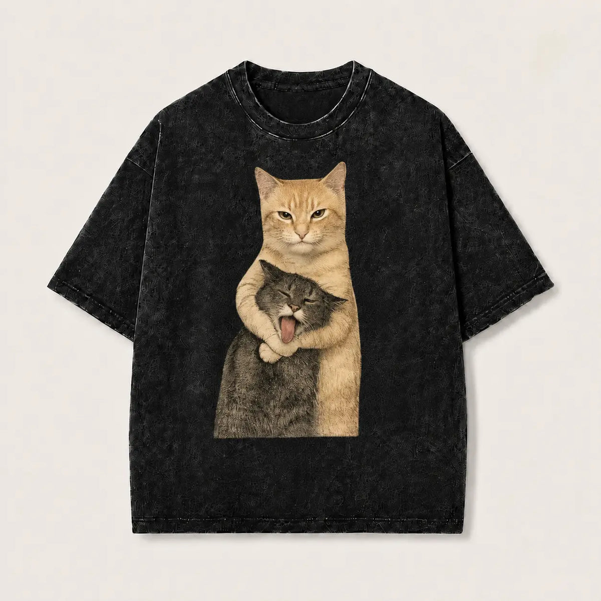 Men's 230g Soft Quilted Vintage Brand T-Shirt - Washable Cat Quarrel Moment Print, Summer Tops, Layer-Friendly, Cargo-Inspired Vibe, Shade-Ready, Holiday & Father's Day Gift - View 1