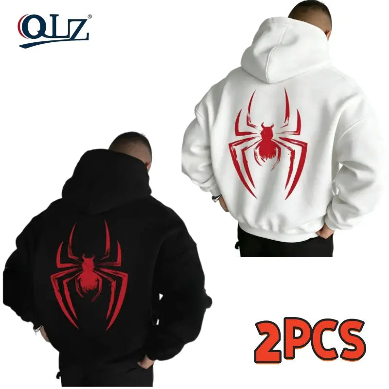 Men's Fall/Winter Spider-Print Hooded Sweatshirt with Drawstring and Kangaroo Pocket, Casual Street Fashion Hoodie, Casual Streetwear Hoodie, Comfortable Fabric, Fitted Graphic Sweatshirts - View 9