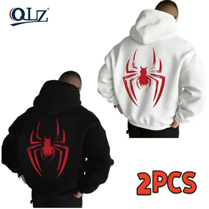 Men's Fall/Winter Spider-Print Hooded Sweatshirt with Drawstring and Kangaroo Pocket, Casual Street Fashion Hoodie, Casual Streetwear Hoodie, Comfortable Fabric, Fitted Graphic Sweatshirts - View 9