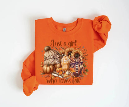 Just a Girl Who Loves Fall Gildan Sweatshirt or T-Shirt , Cozy Pumpkin Autumn Graphic Tee, Fall Season Sweatshirt, Cute Fall Gift - View 4