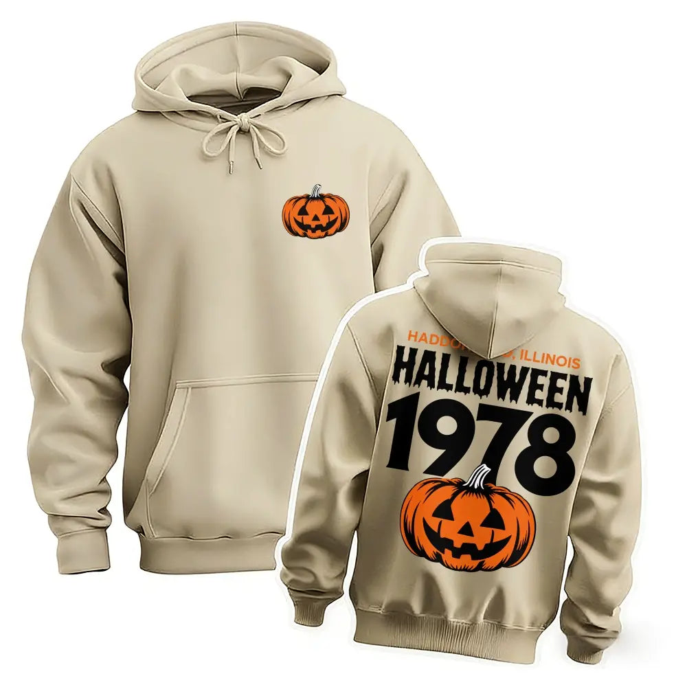 Unisex Vintage Halloween Pumpkin Graphic Hoodie, 1978 Spooky Front and Back Print Pullover Sweatshirt, Casual Oversized Long Sleeve Streetwear Hoodie for Halloween Party, Fall and Daily Wear - View 6