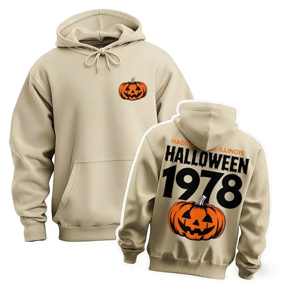 Unisex Vintage Halloween Pumpkin Graphic Hoodie, 1978 Spooky Front and Back Print Pullover Sweatshirt, Casual Oversized Long Sleeve Streetwear Hoodie for Halloween Party, Fall and Daily Wear - View 6