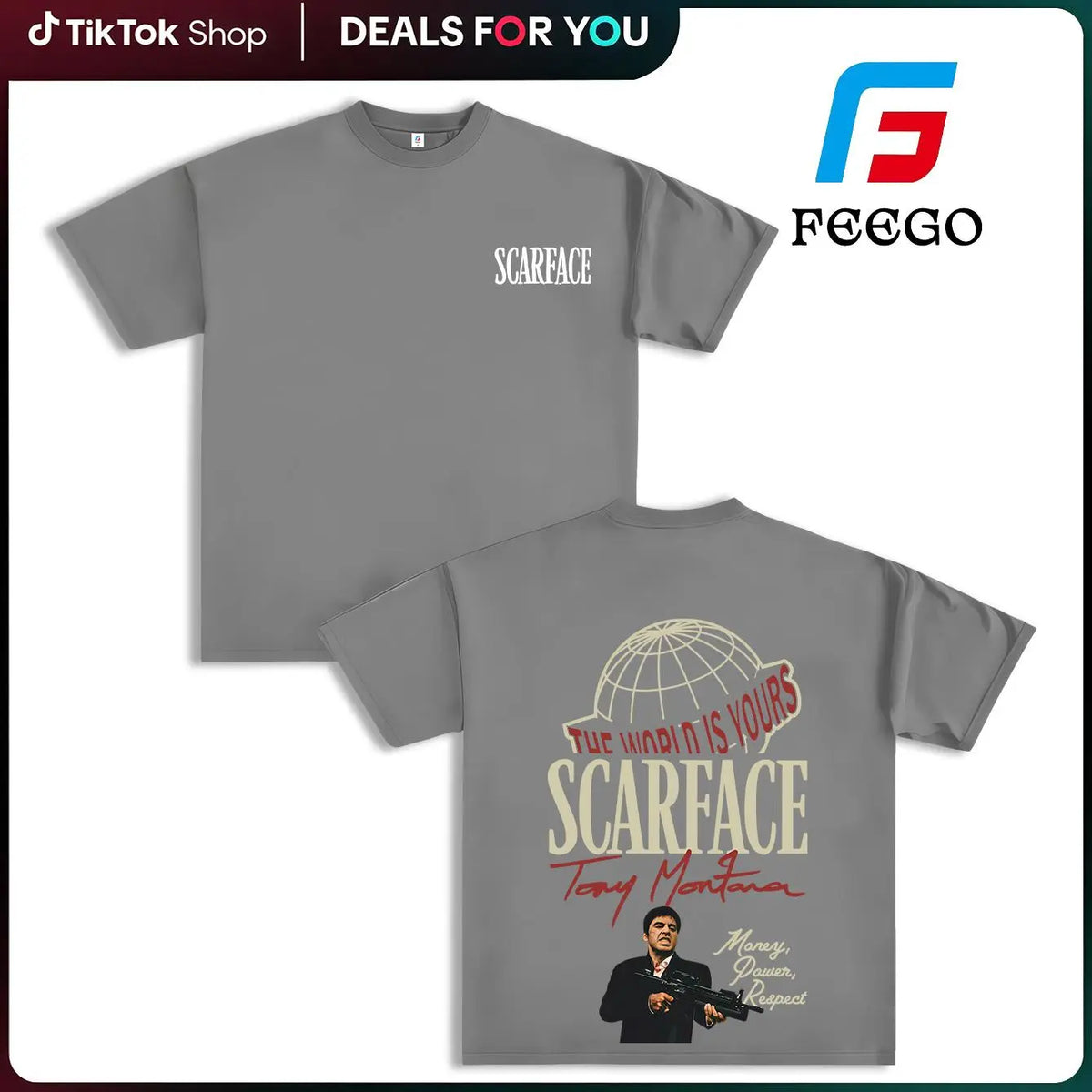FEEGO Scarface Men's 2-Sided Graphic Tee - 100% Pure Cotton Shortsleeve Round Neck Top, The World is Yours Tony Montana Design, Men's Clothing for Movie Fans, Good Graphic Tees Streetwear Casual Gift for Him Menswear Tshirt - View 14