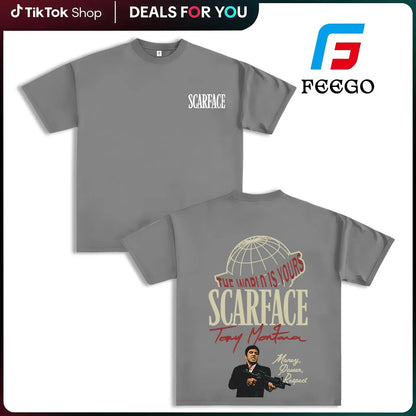 FEEGO Scarface Men's 2-Sided Graphic Tee - 100% Pure Cotton Shortsleeve Round Neck Top, The World is Yours Tony Montana Design, Men's Clothing for Movie Fans, Good Graphic Tees Streetwear Casual Gift for Him Menswear Tshirt - View 14