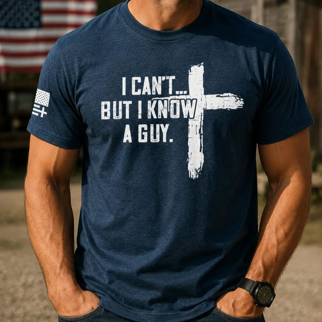 TRENZ SHIRT COMPANY Men's Christian Cotton-Polyester Short-Sleeve Tshirt - "I Can't But I Know A Guy" Cross Biblical Print, Faith-Based Fashion, Bible Verse Graphic Casual Top, Christian Clothing, Men's Graphic Tees - View 8