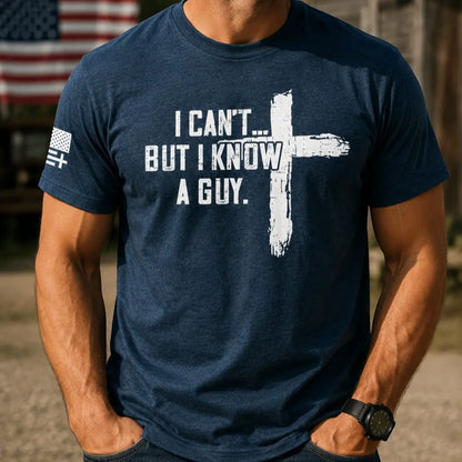 TRENZ SHIRT COMPANY Men's Christian Cotton-Polyester Short-Sleeve Tshirt - "I Can't But I Know A Guy" Cross Biblical Print, Faith-Based Fashion, Bible Verse Graphic Casual Top, Christian Clothing, Men's Graphic Tees - View 8