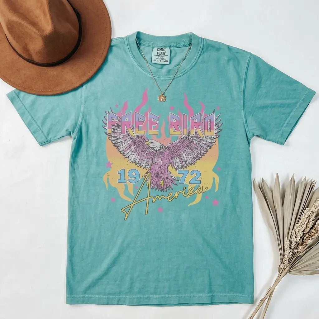 Comfort Colors Free Bird Shirt , Old School Band T-shirt, America 250th Anniversary Shirt, Patriotic USA Flag Tee, 4th of July Independence Day Gift, Retro Music Shirt, Rock Band Tee, Oversized Trendy Shirts for Women - View 1