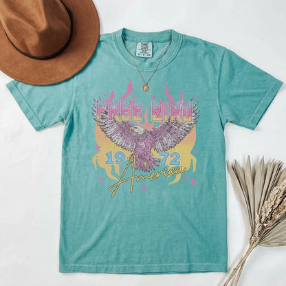 Comfort Colors Free Bird Shirt , Old School Band T-shirt, America 250th Anniversary Shirt, Patriotic USA Flag Tee, 4th of July Independence Day Gift, Retro Music Shirt, Rock Band Tee, Oversized Trendy Shirts for Women - View 1