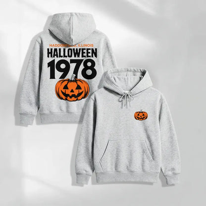 Unisex Vintage Halloween Pumpkin Graphic Hoodie, 1978 Spooky Front and Back Print Pullover Sweatshirt, Casual Oversized Long Sleeve Streetwear Hoodie for Halloween Party, Fall and Daily Wear - View 12
