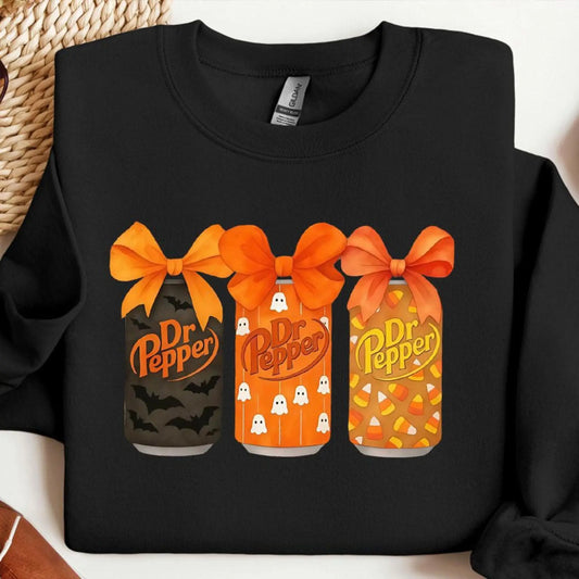 Dr Pepper Halloween Sweatshirt Spooky Soda Graphic Crewneck Women's Unisex Soft 100% Cotton Cozy Pullover for All Seasons - View 1