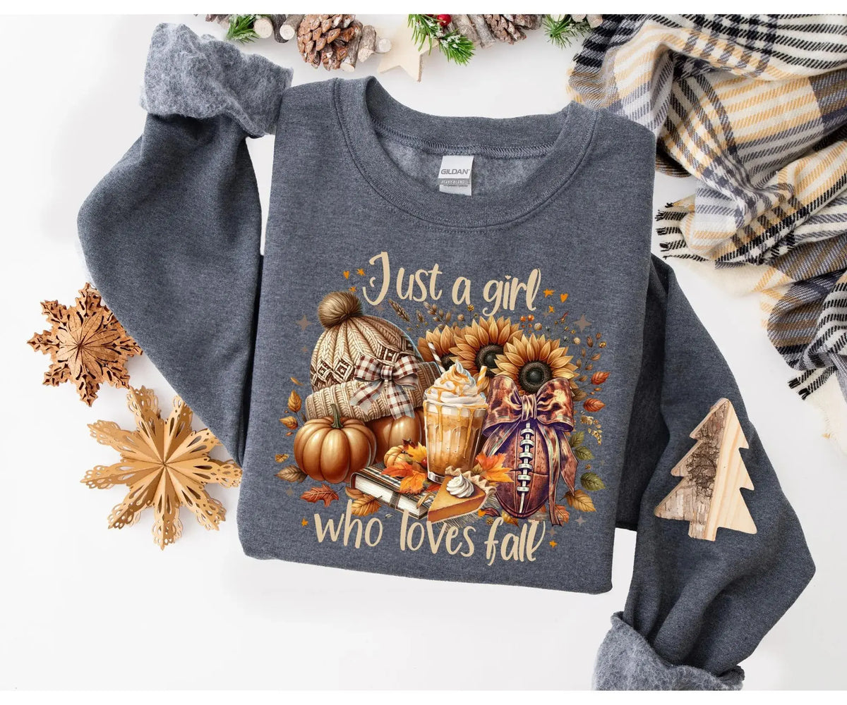 Just a Girl Who Loves Fall Gildan Sweatshirt or T-Shirt , Cozy Pumpkin Autumn Graphic Tee, Fall Season Sweatshirt, Cute Fall Gift - View 3