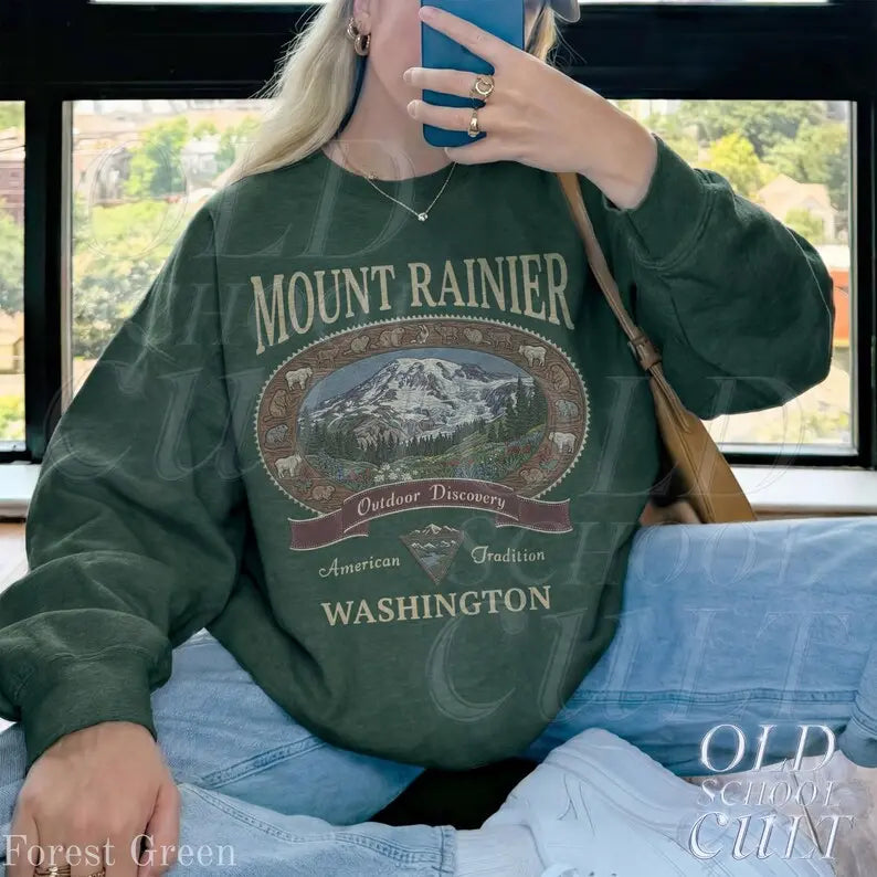 Retro Mount Rainier Washington Sweatshirt, Vintage 90s American Tradition Pacific Northwest Crewneck, Nostalgia Hiking Old School Gift - View 6
