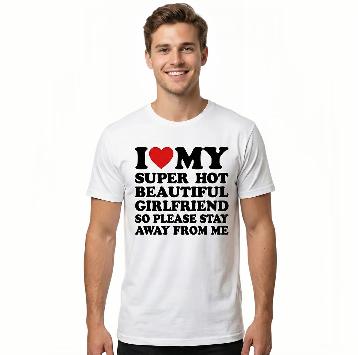 Men's Cotton Round Neck Short-Sleeve Graphic Tee - Casual Soft Men's Wear Top with Classic "I Love My Super Hot Girlfriend" Meme Print, Comfortable Male Clothing, Valentine's Day Mens Gifts for Outdoor Summer Use, Men's T Shirts, Meme Shirts - View 6