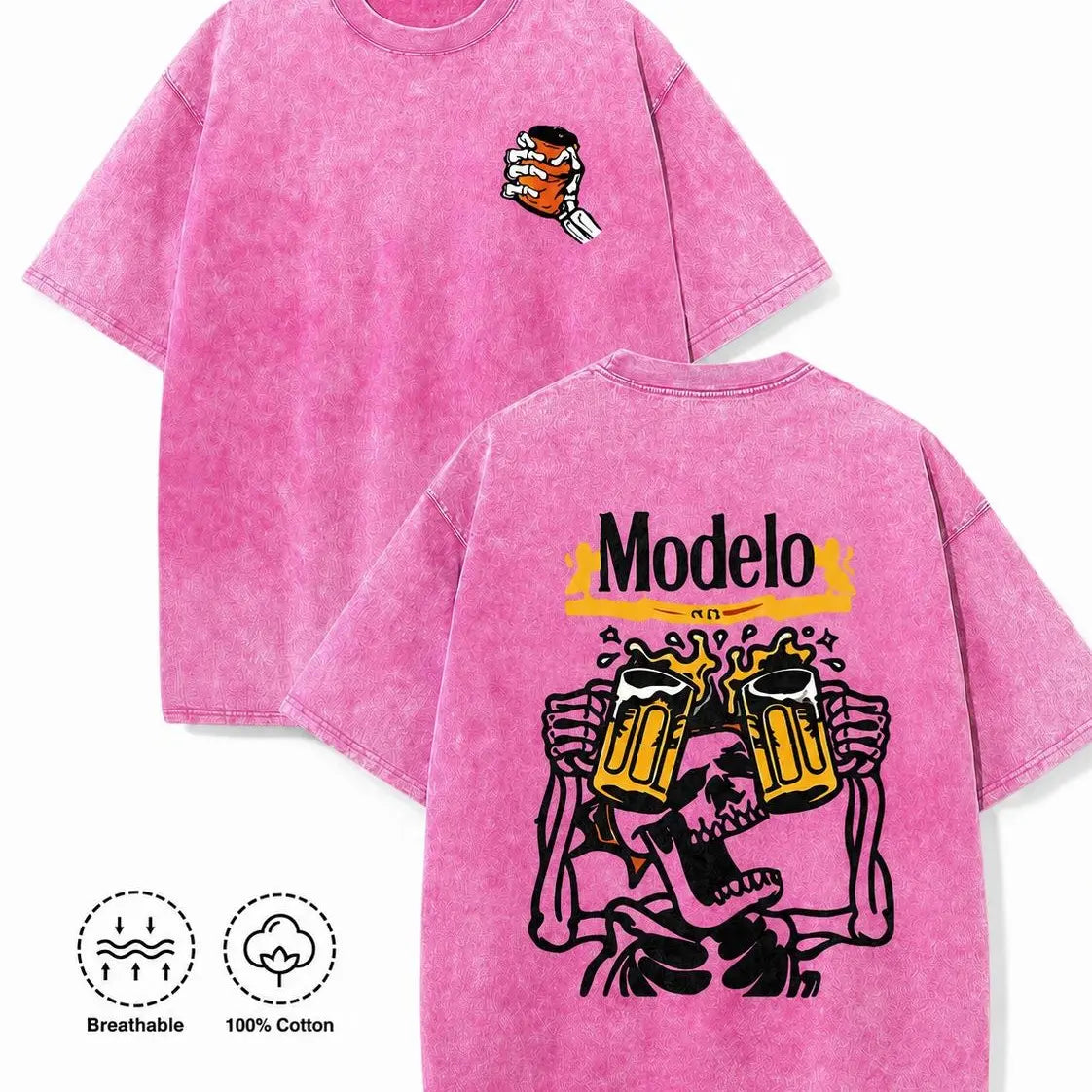 Vintage Acid Wash Skeleton Drinking Beer Graphic Tee Grunge Streetwear Y2K Clothing Oversized Summer Top loose fit casual shirt cotton t-shirt - View 10