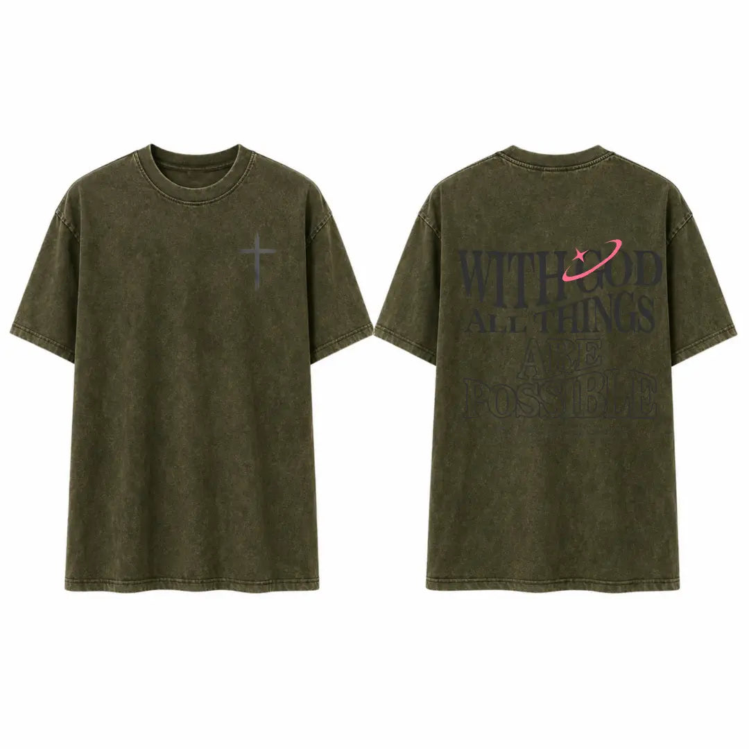 Men's T-shirt 'With God All Things Are Possible' Matthew 26:41 Loose Fit Black with White Lettering Casual Attire High-Quality Fabric for Summer,excellent gifts for Christmas and new year - View 11