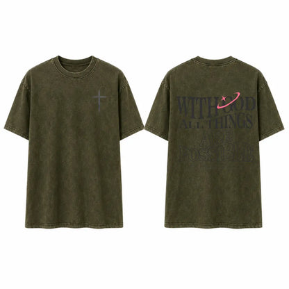 Men's T-shirt 'With God All Things Are Possible' Matthew 26:41 Loose Fit Black with White Lettering Casual Attire High-Quality Fabric for Summer,excellent gifts for Christmas and new year - View 11